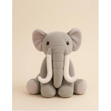 Imagem de Elefante De Pelúcia Com Presas Presente Infantil E Decoração Cinza - G