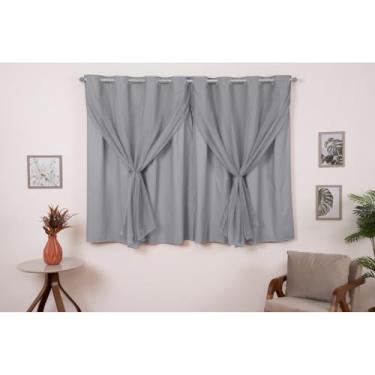 Imagem de Cortina Com Blackout Janela Varios Tamanhos Sala/Quarto Blackout PVC com Tecido (Cinza,2,00 Largura X 1,40 Altura)