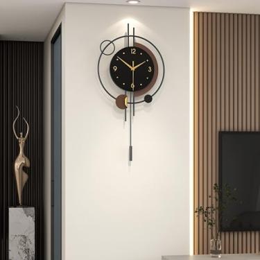 Imagem de FLEBLE Relógio de parede moderno decorativo com pêndulo silencioso sem tique-taque operado por bateria relógio grande para sala de estar, cozinha, casa, banheiro, decoração de parede do quarto, 32 x