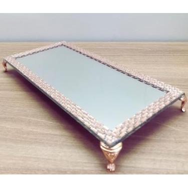 Imagem de Bandeja Decorativa Espelhada Com Strass e Pés Metal-Bandeja para Decoração Sala Lavabo, Bandeja Para Organizar Perfumes-Rosê Gold- Luiggi Presentes®