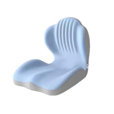 Imagem de LizhSynergy Almofada ergonômica de espuma viscoelástica com suporte lombar, corretor de postura para cadeira de escritório (azul acinzentado)