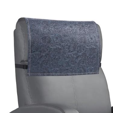 Imagem de QIELIZI Protetor de encosto de cabeça reclinável, impermeável, antiderrapante, capa de encosto de cabeça reclinável de couro para sofá, móveis, sala de estar, cadeira de escritório (1 azul esculpido)