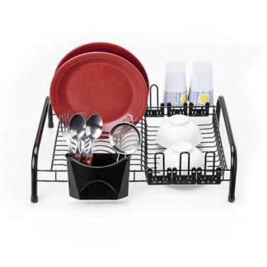 Imagem de Escorredor De Louça All Black 12 Pratos Porta 6 Copos & Porta Talher Embutido