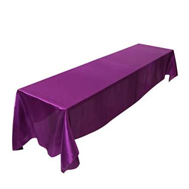 Imagem de Cosiki Toalha de Mesa Retangular 100% Poliéster Resistente a Rugas para Festa de Casamento Banquete 145x320cm (Beringela)