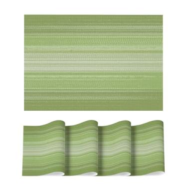 Imagem de Artoid Mode Jogo americano com listras gradientes verdes, conjunto de 4 tapetes laváveis resistentes ao calor de plástico antiderrapante de PVC para festa de fazenda, cozinha, decoração de jantar