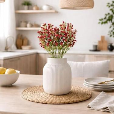 Imagem de Arranjo de Flor Mosquitinho Decorativa, Vermelho e Branco, Plástico, 34cm, Kit com 4 Unidades