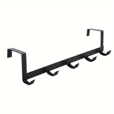 Imagem de 1 rack de metal moderno estilo porta 5 ganchos – fácil instalação, organizador de economia de espaço livre de ferrugem, para toalhas, roupas e acessórios – design boêmio preto