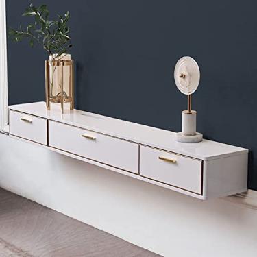 Imagem de Prateleira flutuante prateleira de parede armário de TV montado na parede suportes de TV console multimídia prateleira de TV roteador set-top box display borda utilitária prateleira de armazenamento