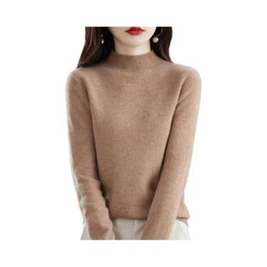 Imagem de Suéter Feminino De Lã Pura Para Outono E Inverno, Gola Semi-Alta, Mang