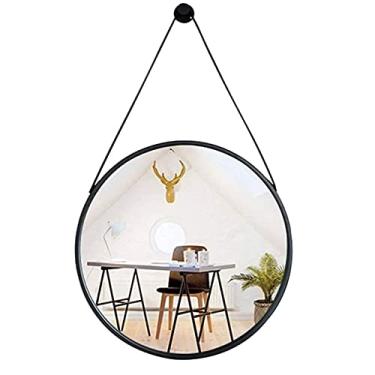 Imagem de Espelho redondo montado na parede com corrente moldura preta | Espelho decorativo circular para banheiro espelho de parede espelho de parede arte espelhos de maquiagem 40 cm 50 cm 60 cm 70 cm Exquis