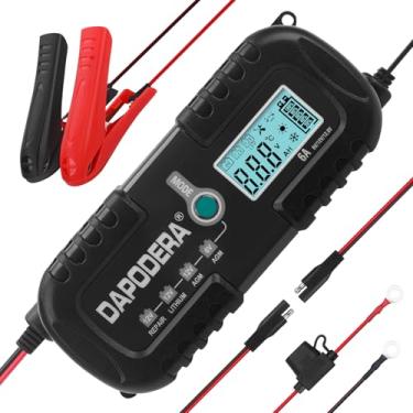 Imagem de Carregador de bateria de carro, carregador inteligente de bateria de 12 V 6 A, dessulfatador de manutenção de bateria automotivo de 12 V com compensação de temperatura para cortadores de grama de