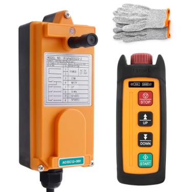 Imagem de 12-36 V AC/DC 2 botões mini grua sem fios controlo remoto para cabo elétrico, guincho elevador, grua de elevação, basculante, camião, transmissor de porta traseira com parada E, recetor de 12 V,