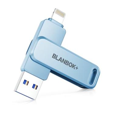 Imagem de Pen drive de 256 GB certificado MFi para iPhone Photo Stick, pen drive USB para fotos e vídeos, pen drive USB de armazenamento externo de alta velocidade para iPhone/iPad/Android/PC (azul celeste)
