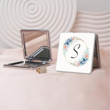 Imagem de Espelho de maquiagem portátil Flower Alphabet Series, mini espelho portátil dobrável, espelho de contorno quadrado portátil de dupla face, adequado para todos em qualquer ocasião