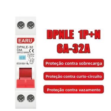 Imagem de Disjuntor Diferencial Residual (RCBO) 1P+N AC 230V 6KA Com Proteção Co