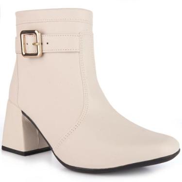 Imagem de Bota Feminina Salto Bloco Grosso 7cm Cano Curto Zíper Moda Casual Inve