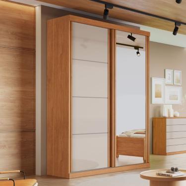 Imagem de Guarda Roupa Solteiro com Espelho 2 Portas de Correr em MDF Buzios Bianchi