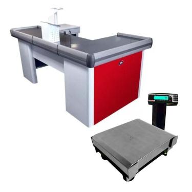 Imagem de Caixa Supermercado Empacotador Vermelho 2m Check Out E Balança 30kg Urano Bivolt Bivolt