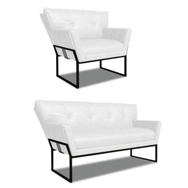 Imagem de Namoradeira E Poltrona Industrial Pto Anitta Sintético Pu Branco D03 - D'rossi