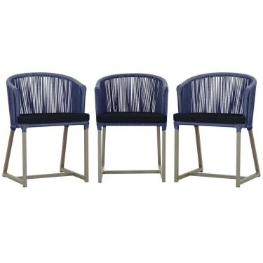 Imagem de 3 Cadeiras De Jantar Noronha Fendi Corda Náutica E12 Trama Azul