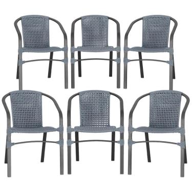 Imagem de 06 Cadeiras Floripa Alumínio Pintura Preta Trama Original Prata