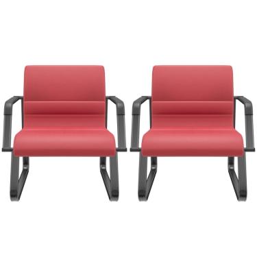 Imagem de Kit 02 Cadeiras de Escritório Recepção Fixa Pés Preto Lev P03 Vinil Vermelho - Lyam Decor