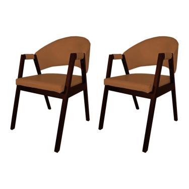 Imagem de Kit 2 Cadeiras Helen para Mesa de Jantar Madeira Maciça Castanho Premium Assento Facto - Caramelo