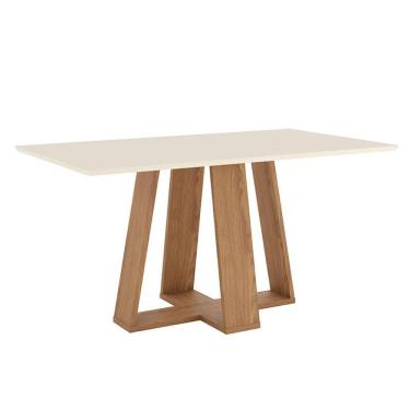 Imagem de Mesa De Jantar Lins 160 Cm Canto Reto Sem Vidro Nature Off White - Henn