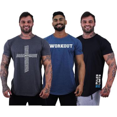 Imagem de Kit 3 Camiseta Longline Masculina MXD Conceito Básico Sport Fitness Silk Screen-Masculino