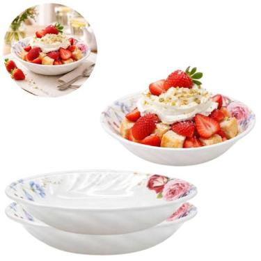 Imagem de 2 Tigelas Melamina 400ml Mesa Branca Floral Decorada Cozinha - Emilar