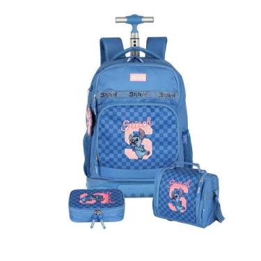 Imagem de Kit Mochila Stitch Rodinhas Lancheira E Estojo Box Passeio