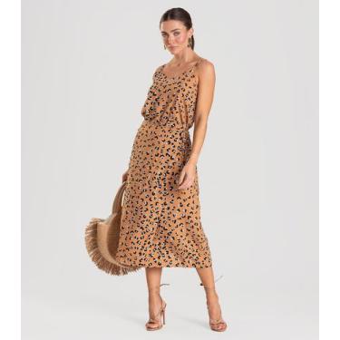 Imagem de Saia Midi Transpassada Estampada Dianna Bege, GG, Bege