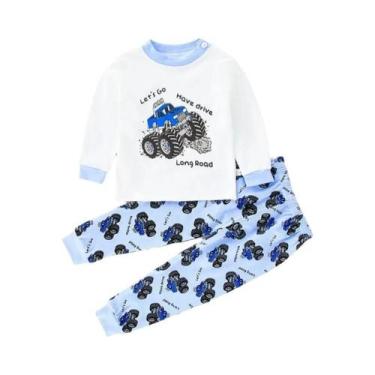 Imagem de Conjunto De Pijama Infantil De Algodão, Calças Longas, Tamanhos Médio 