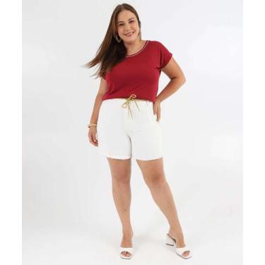 Imagem de Short Plus Size Sarja Feminino Barra Desfiada Off Whit-18050 - Vizzy, 
