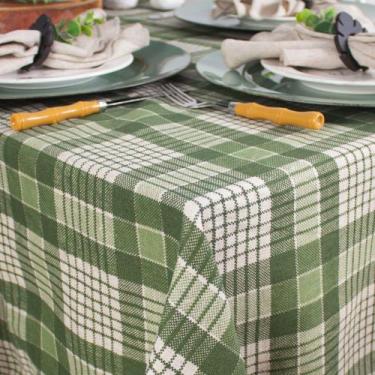 Imagem de Toalha de Mesa Retangular em Tecido Linho Estampado Xadrez Verde, 1,50