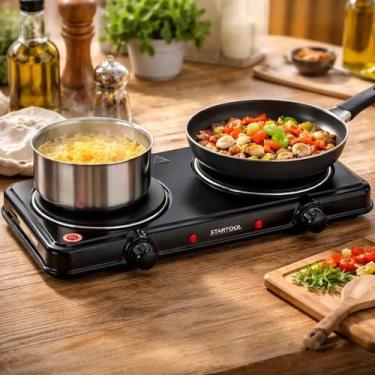 Imagem de Fogão Fogareiro Elétrico Indução Duplo Portátil 220V Preto - STARTOOLS