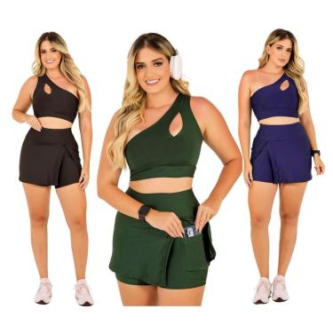 Imagem de Combo 3 Conjuntos Short Saia e Top Cropped Moda Evangélica Academia Beach Tennis The Start-Feminino