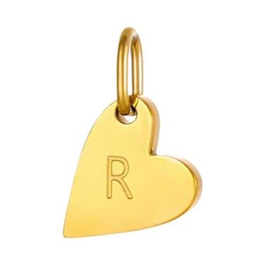 Imagem de Pingente De Coração Em Aço Inoxidável Banhado a Ouro Com Letras Para D