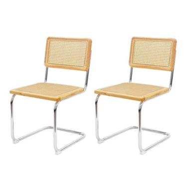 Imagem de Kit 2 Cadeiras De Jantar Cesca Cor Madeira Natural Base Cromada - WAW 