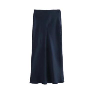 Imagem de Saia Midi De Cetim De Cintura Alta Para Mulheres, Elegante E Longa, Sa