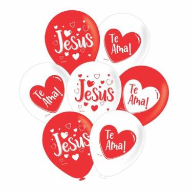 Imagem de Balão Redondo Jesus Te Ama 8" Sortido 20 Unid. - Piffer