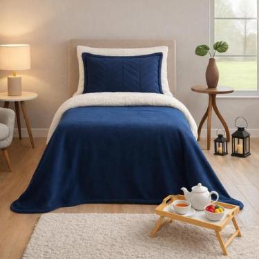 Imagem de Coberdrom Casadinho Manta Soft e Sherpa Solteiro - Taina Enxovais, Azu