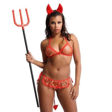 Imagem de Conjunto Diabinha Lingerie Sensual Mini Fantasia Feminina Vermelho