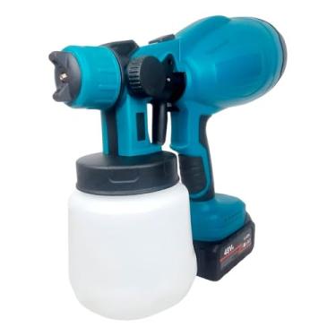 Imagem de Pistola Elétrica de Pintura Pulverizadora Spray Tinta Regulável a Bateria 48V 30000RPM 1000ml Azul