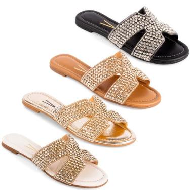 Imagem de Sandália Vizzano Rasteira H Trilho Strass Pedraria Original, Off white