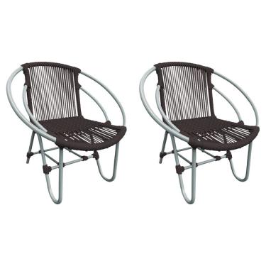 Imagem de Kit 2 Cadeiras Decorativa Julia Em Corda Náutica E Base Em Alumínio Cinza- Marrom