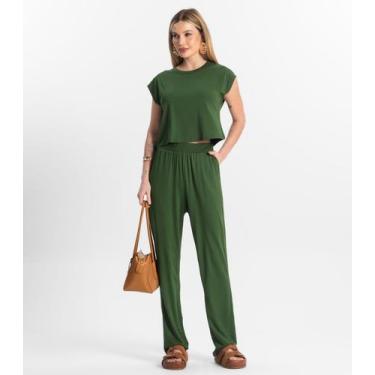Imagem de Calça Feminina Em Molecotton Básico Rovitex Verde, G, Verde