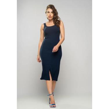 Imagem de Vestido Midi Fenda Canelado Azul Salvatore, P