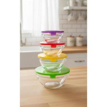 Imagem de Conjunto 5 Potes Vidro Coloridos C/ Tampa - Mantimentos Fres - Congrat