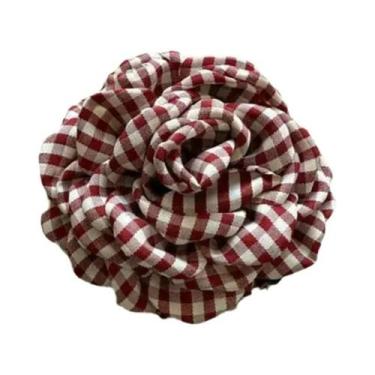 Imagem de Presilha De Cabelo Feminina Xadrez Amarela Com Rosa, Acessório De Cabe